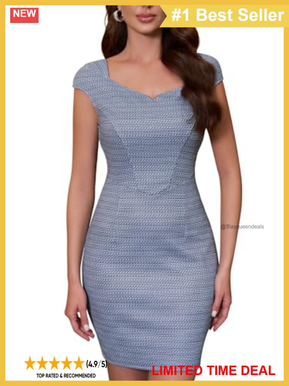 Tweed Bodycon Pencil Dress Sweetheart Cap Sleeve Cocktail Party